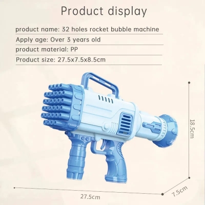 Picture of 32-Hole Rocket Soap Bubble Machine - Automatic Kids' Toy - Great Children's Gift (Batteries Not Provided) - Multicolor