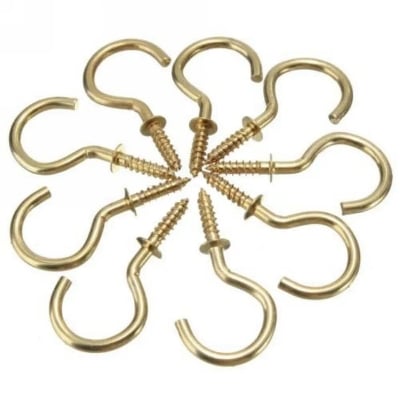 Picture of Pack of 10 Big Size Golden Cup Hooks - Wall Hanger Set - Gold
