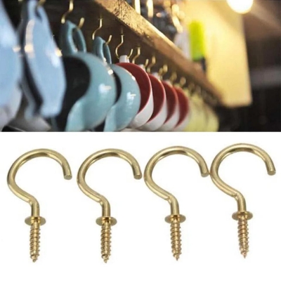 Picture of Pack of 10 Big Size Golden Cup Hooks - Wall Hanger Set - Gold