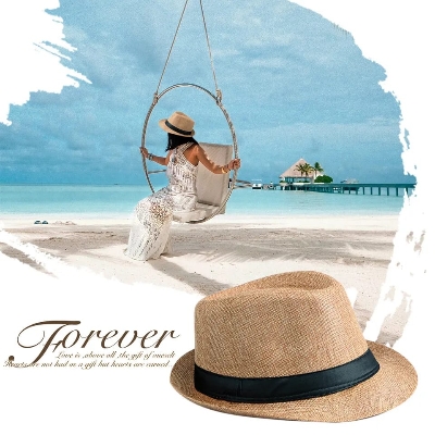 Picture of Short Brim Straw Fedora: Floral Summer Hat for Men and Women - Trilby Cuban Sun Panama Cap - Multicolor,Int: One size