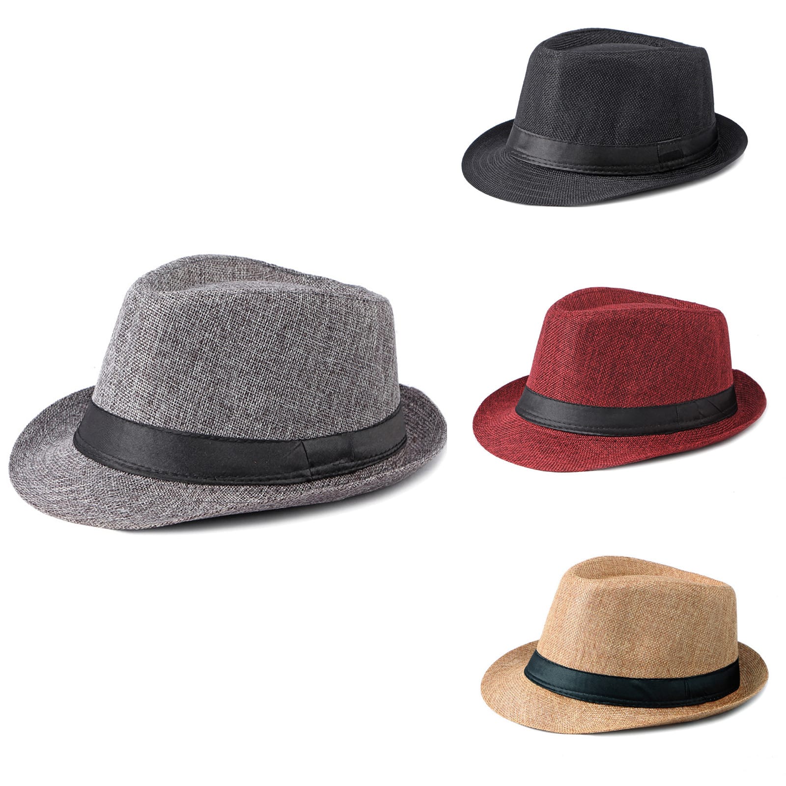 Picture of Short Brim Straw Fedora: Floral Summer Hat for Men and Women - Trilby Cuban Sun Panama Cap - Multicolor,Int: One size