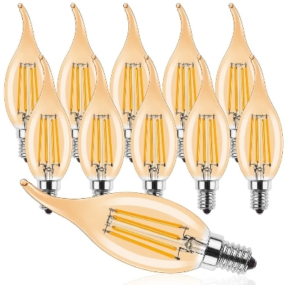 Picture of Pack of 10 Dimmable Amber Glass LED Bulbs - E14 Base - 4W Filament - Warm White