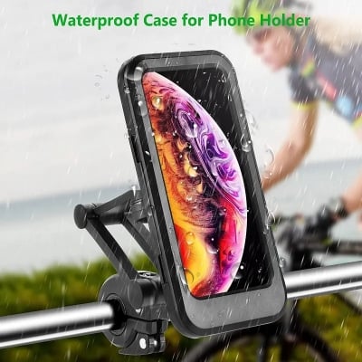 Picture of Universal Waterproof Cell Phone Bracket - Bike & Motorcycle Handlebar Phone Holder with Mounting Case - Black
