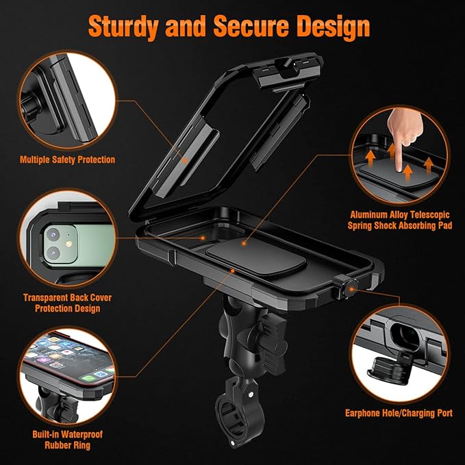 Picture of Universal Waterproof Cell Phone Bracket - Bike & Motorcycle Handlebar Phone Holder with Mounting Case - Black