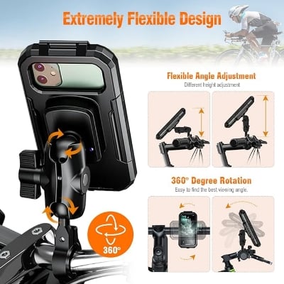 Picture of Universal Waterproof Cell Phone Bracket - Bike & Motorcycle Handlebar Phone Holder with Mounting Case - Black