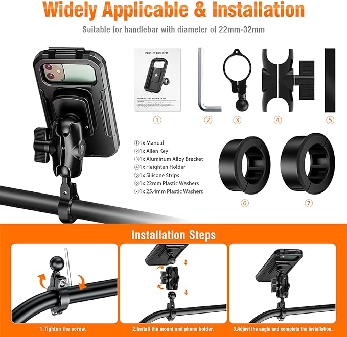 Picture of Universal Waterproof Cell Phone Bracket - Bike & Motorcycle Handlebar Phone Holder with Mounting Case - Black