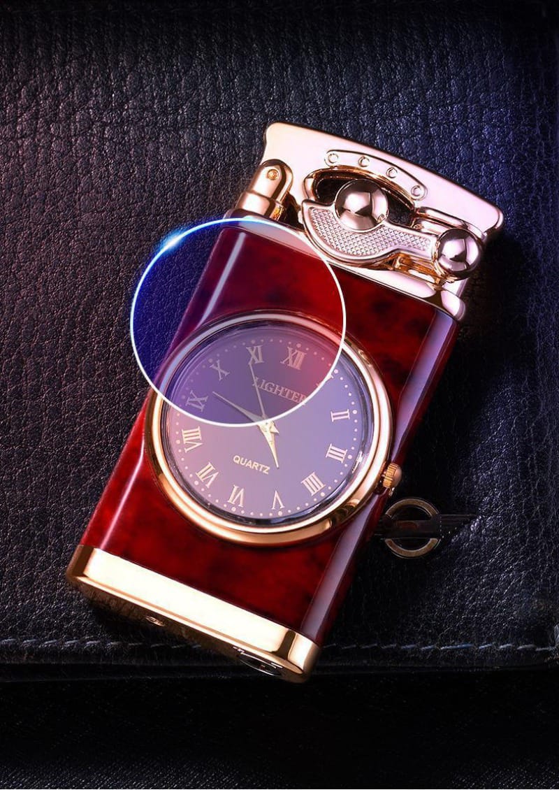 Picture of Men's Creative Lighter: Watch-Infused Metal Design with Blue Gas Flame and Tan Jet Torch - Ideal Gift for Gadget Enthusiasts - Multicolor