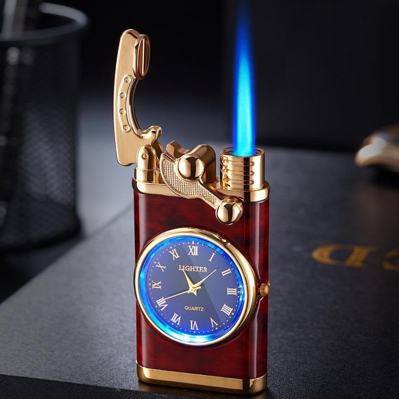 Picture of Men's Creative Lighter: Watch-Infused Metal Design with Blue Gas Flame and Tan Jet Torch - Ideal Gift for Gadget Enthusiasts - Multicolor