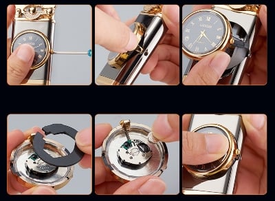 Picture of Men's Creative Lighter: Watch-Infused Metal Design with Blue Gas Flame and Tan Jet Torch - Ideal Gift for Gadget Enthusiasts - Multicolor