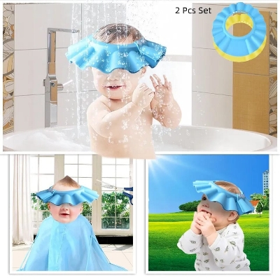 Picture of Infant Bath Shampoo Cap: Adjustable Waterproof Baby Shower Visor Hat - Protects Eyes and Ears - PVC Bathing Shield - Multicolor