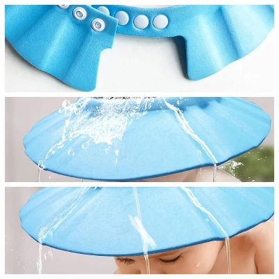 Picture of Infant Bath Shampoo Cap: Adjustable Waterproof Baby Shower Visor Hat - Protects Eyes and Ears - PVC Bathing Shield - Multicolor
