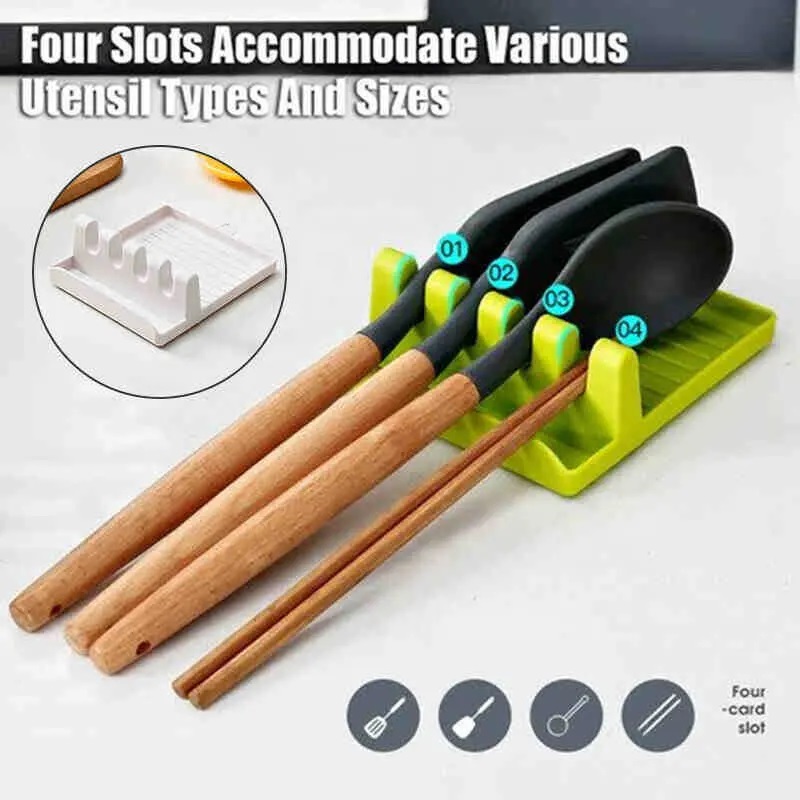 Picture of Kitchen Organizer Rack - Spoon Rest Holder for Spoons, Forks, Spatulas, and Pot Lids - Multicolor