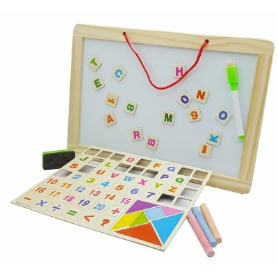 Picture of 6-Piece Wooden Writting Board with Magnetic Puzzle Game for Toddlers - Multicolor