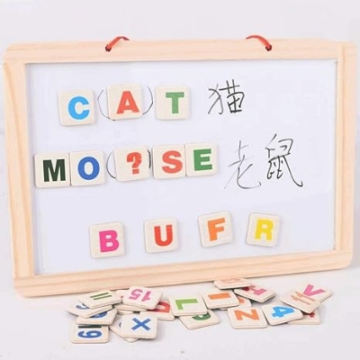 Picture of 6-Piece Wooden Writting Board with Magnetic Puzzle Game for Toddlers - Multicolor