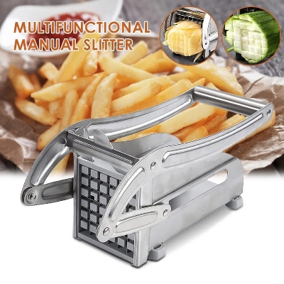 Picture of Commercial Stainless Steel 2-Blade French Fry Cutter Machine, Potato Chipper, Fries Slicer, Multi-Function Home Potato Chopper for Vegetable, Fruit - Silver