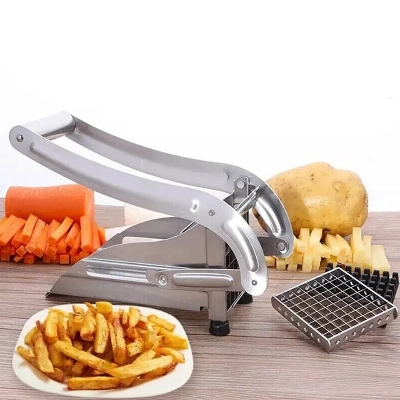 Picture of Commercial Stainless Steel 2-Blade French Fry Cutter Machine, Potato Chipper, Fries Slicer, Multi-Function Home Potato Chopper for Vegetable, Fruit - Silver