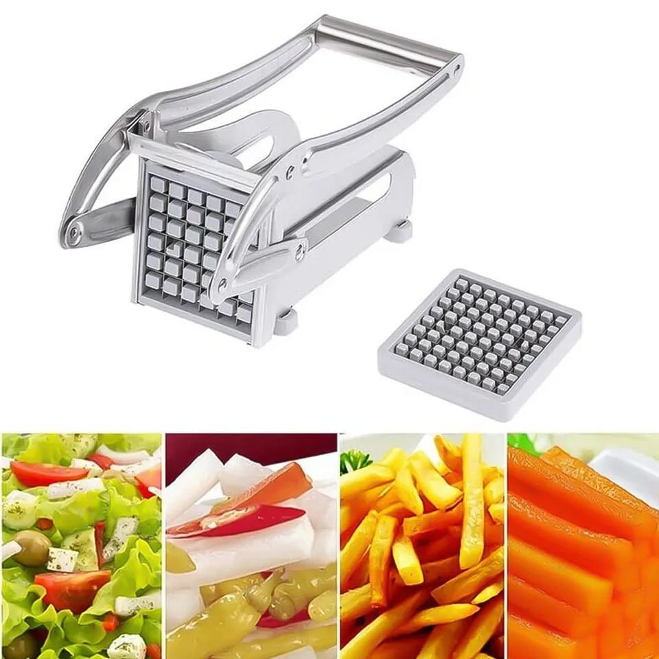 Picture of Commercial Stainless Steel 2-Blade French Fry Cutter Machine, Potato Chipper, Fries Slicer, Multi-Function Home Potato Chopper for Vegetable, Fruit - Silver