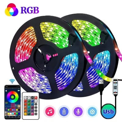 Picture of Enhance Your Home Decor with App-Controlled RGB LED Strip Lights - USB Powered 5050 - Multicolor
