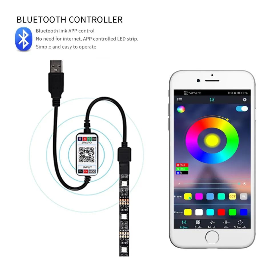 Picture of Enhance Your Home Decor with App-Controlled RGB LED Strip Lights - USB Powered 5050 - Multicolor