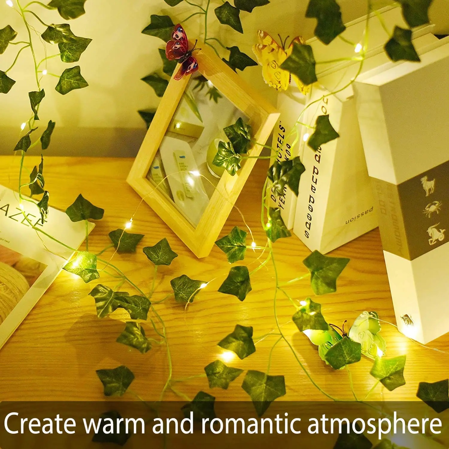 Picture of Enhance Your Home or Garden with 15 Feet of Illuminated Flower Green Leaf String Lights - Warm White