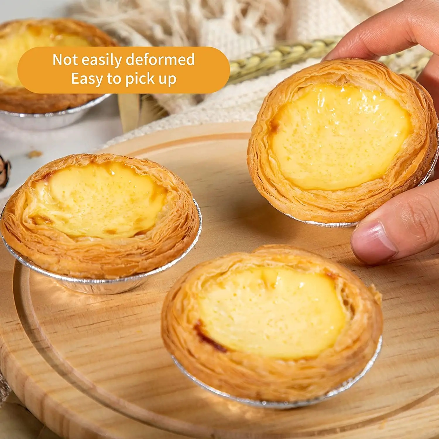 Picture of 10 Pcs Essential Baking Supplies for Every Kitchen - Disposable Nonstick Egg Tart Baking Tool Cups Tinfoil Egg Tart Molds Baking Pie Tins Pans Kitchen Accessories - Silver