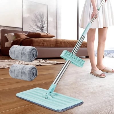 Picture of Effortless Cleaning with the Newest Microfiber Flat Mop - Hands-Free Squeeze and Washable Mop Pads - Multicolor