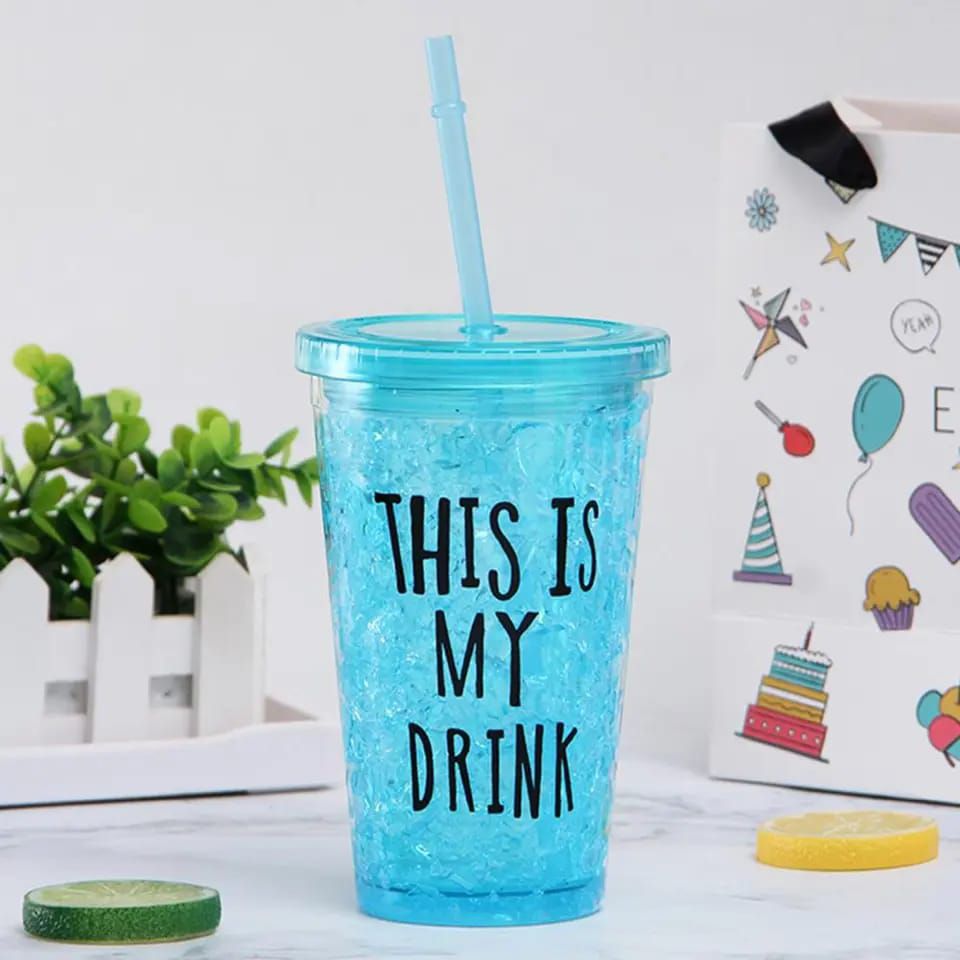 Picture of Double-layer Plastic Straw Cup with Lid Plastic - Multicolor