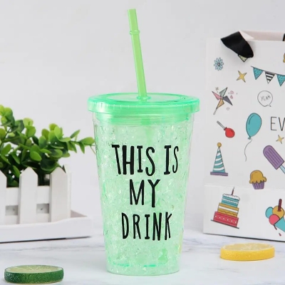Picture of Double-layer Plastic Straw Cup with Lid Plastic - Multicolor