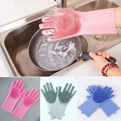 Picture of Dishwashing Cleaning Gloves Magic Silicone Rubber Dish Washing Gloves - Multicolor