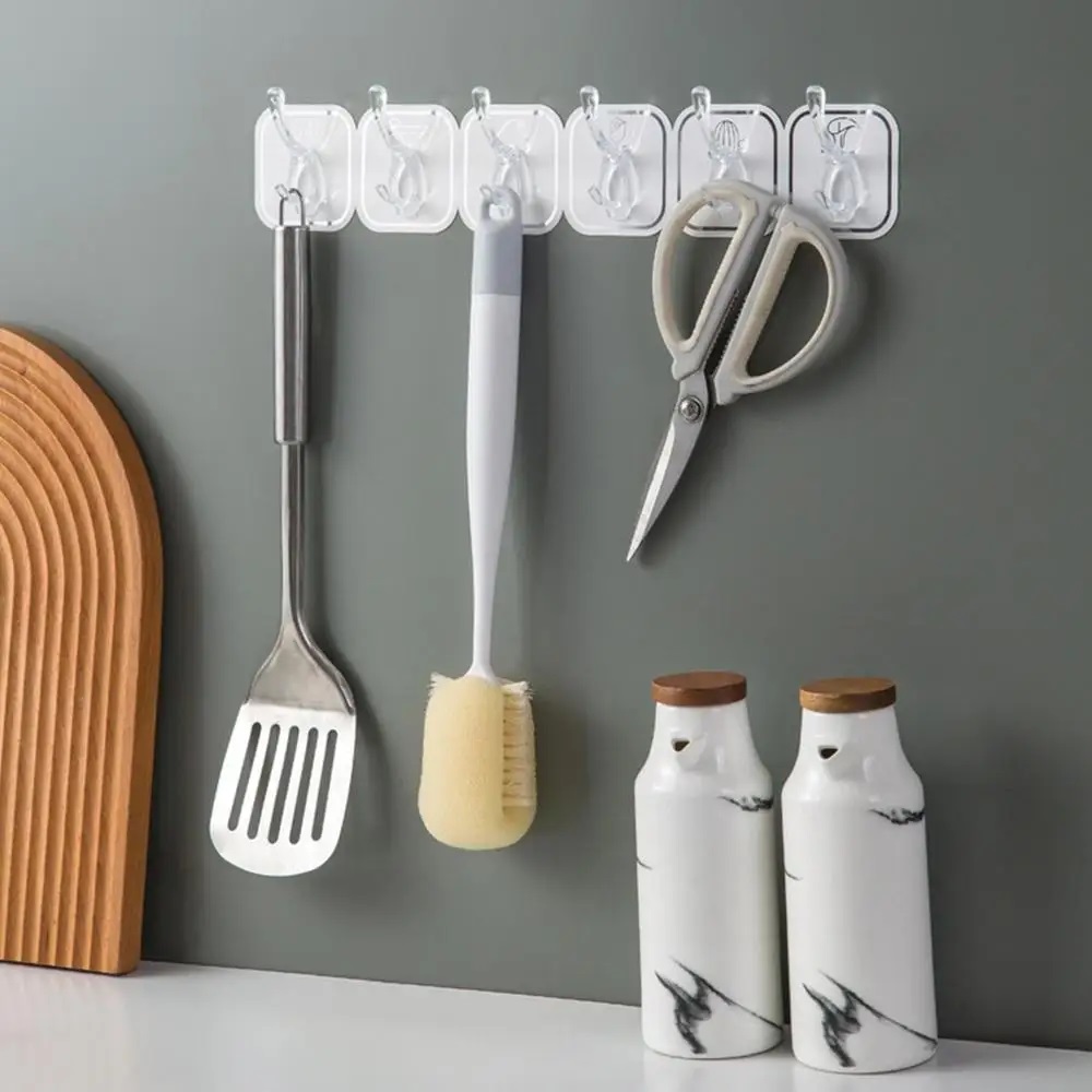 Picture of Organize with Ease: Non-Slip 1Pcs Six Row Hooks, Drill-Free Install - Multicolor