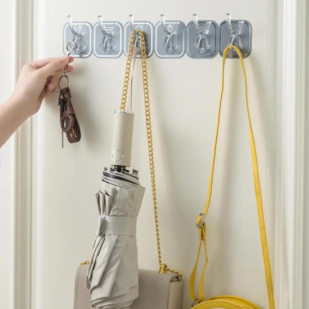 Picture of Organize with Ease: Non-Slip 1Pcs Six Row Hooks, Drill-Free Install - Multicolor