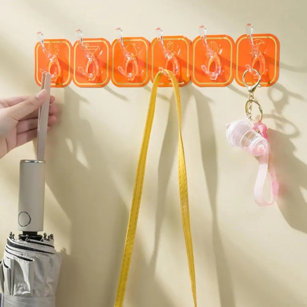 Picture of Organize with Ease: Non-Slip 1Pcs Six Row Hooks, Drill-Free Install - Multicolor