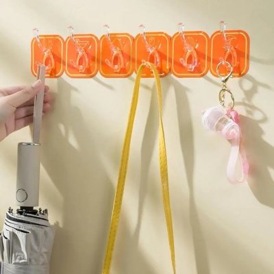 Picture of Organize with Ease: Non-Slip 1Pcs Six Row Hooks, Drill-Free Install - Multicolor