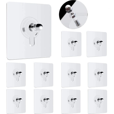 Picture of 6pcs Transparent Heavy Duty Hooks - Versatile Wall Mount Hangers for Bathroom, Kitchen, Bedroom - Effortless Installation Without Drilling - Multicolor