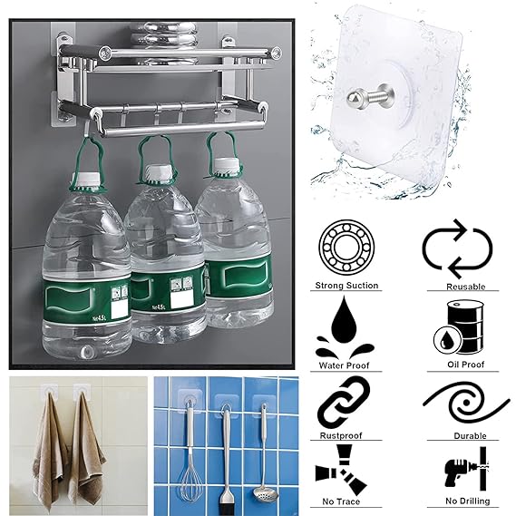 Picture of 6pcs Transparent Heavy Duty Hooks - Versatile Wall Mount Hangers for Bathroom, Kitchen, Bedroom - Effortless Installation Without Drilling - Multicolor