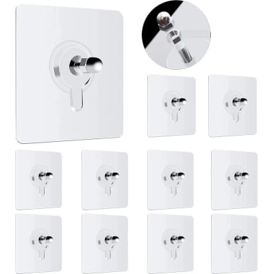 Picture of 10pcs Easy Install Heavy Duty Nail Hooks - Versatile Wall Mounts for Bathroom, Kitchen, Bedroom - Transparent, Drill-Free Adhesive Hangers - Multicolor