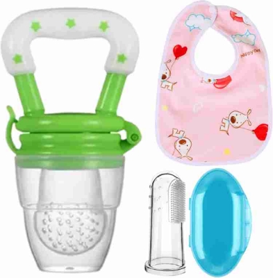 Picture of Nourish & Protect Bundle: Millionminds Baby Care Combo - Fruit/Food Feeder, Finger Brush, Bib (Multicolor) - Multicolor