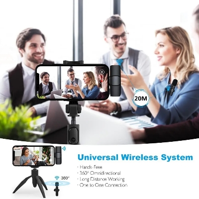 Picture of Professional K8 Wireless Lavalier Microphone - Type C - Noise Reduction - Portable Audio & Video - Black