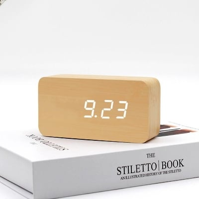 Picture of Digital Alarm Clock Wood Adjustable Brightness - Brown