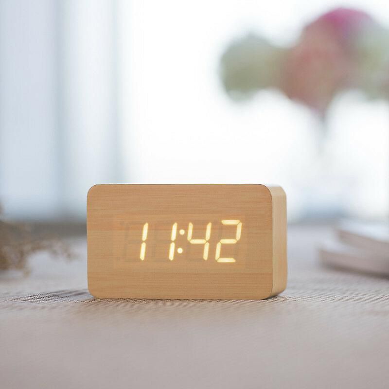 Picture of Digital Alarm Clock Wood Adjustable Brightness - Brown