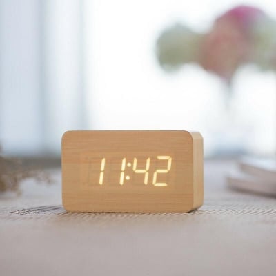Picture of Digital Alarm Clock Wood Adjustable Brightness - Brown