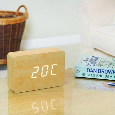 Picture of Digital Alarm Clock Wood Adjustable Brightness - Brown