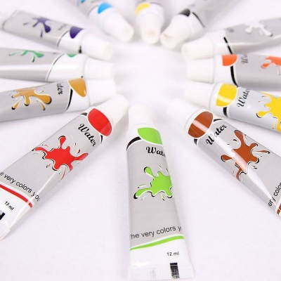 Picture of Acrylic Color Paint Set 12ml*12 Colors + 3 Brushes + Sponge+plat - Multicolor