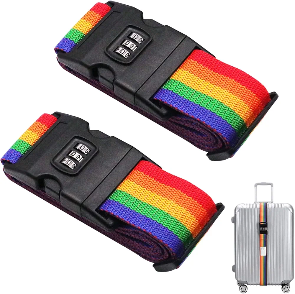 Picture of Ludlz Luggage Strap Suitcase Straps Travel Belts Accessories Luggage Suitcase Secure Belt Strap Coded Lock Safe Nylon Packing Belt Password - Multicolor