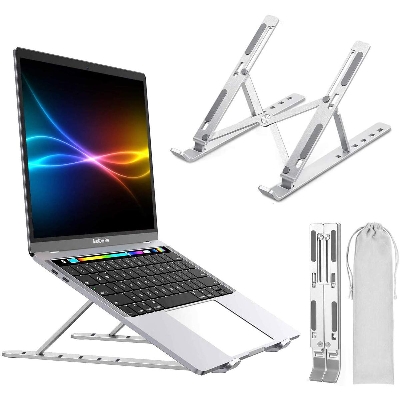 Picture of Adjustable Aluminum Laptop Stand With Pouch Bag for 10-17 inch Tablets Notebook Laptop Quality Aluminum Alloy - Silver