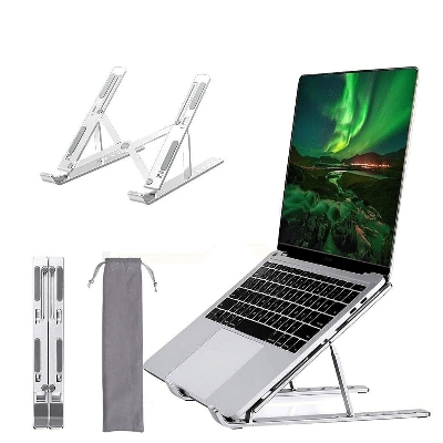 Picture of Portable Laptop Stand Aluminium Foldable Macbook Pro Support Adjustable Notebook Holder Tablet Base For Pc Computer Accessories - Laptop Table - Silver