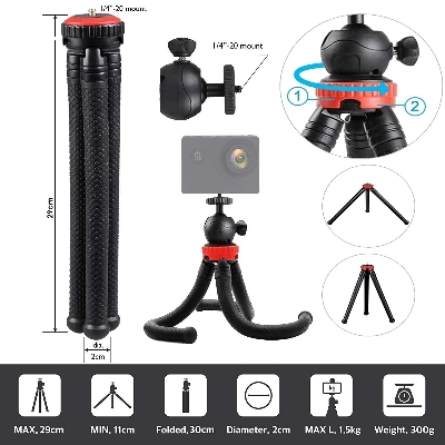 Picture of Portable Flexible Octopus Travel Tripod For Mobile & DSLR - Black
