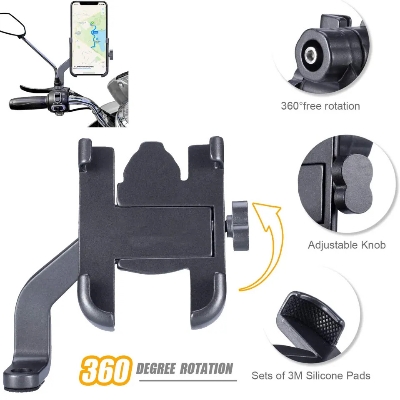 Picture of Aluminum Alloy Adjustable Bike Mobile Phone Holder Full Metal bike Motorcycle Mobile Holder Phone Bracket Mountain Bike Mobile Stand C2 - Black