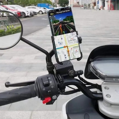 Picture of Mirror Bracket Motorcycle Mobile Phone Bracket Mountain Bike Aluminum Alloy BIKE Mobile Phone Holder / Stand - Black