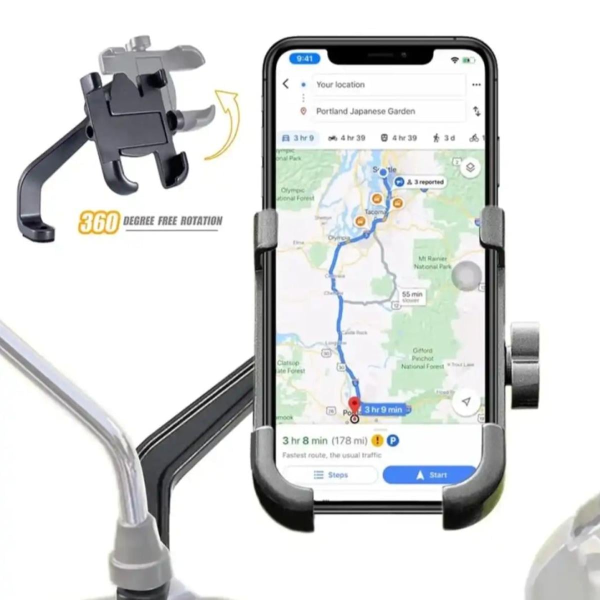 Picture of Mirror Bracket Motorcycle Mobile Phone Bracket Mountain Bike Aluminum Alloy BIKE Mobile Phone Holder / Stand - Black